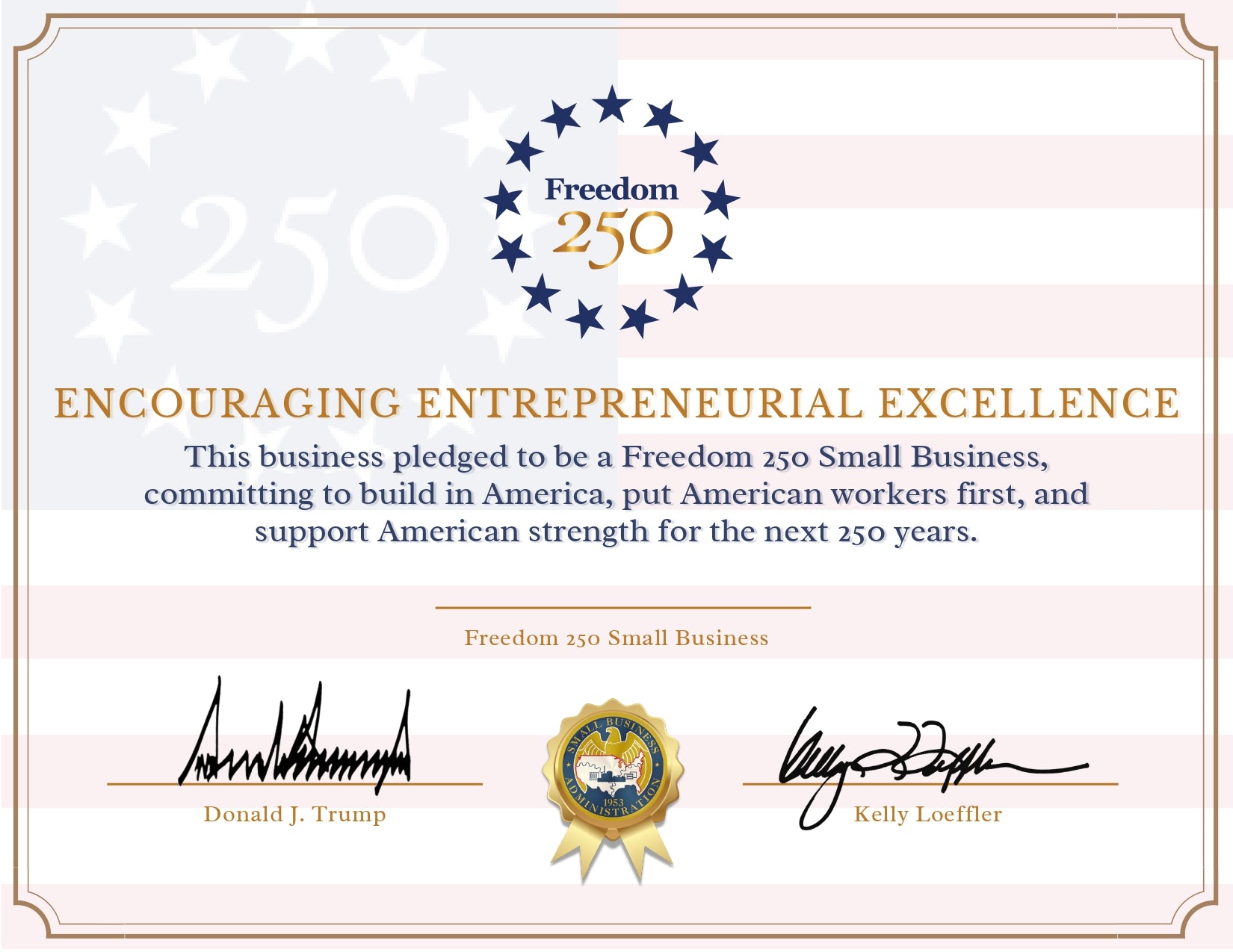 SBA Freedom 250 Small Business Certificate